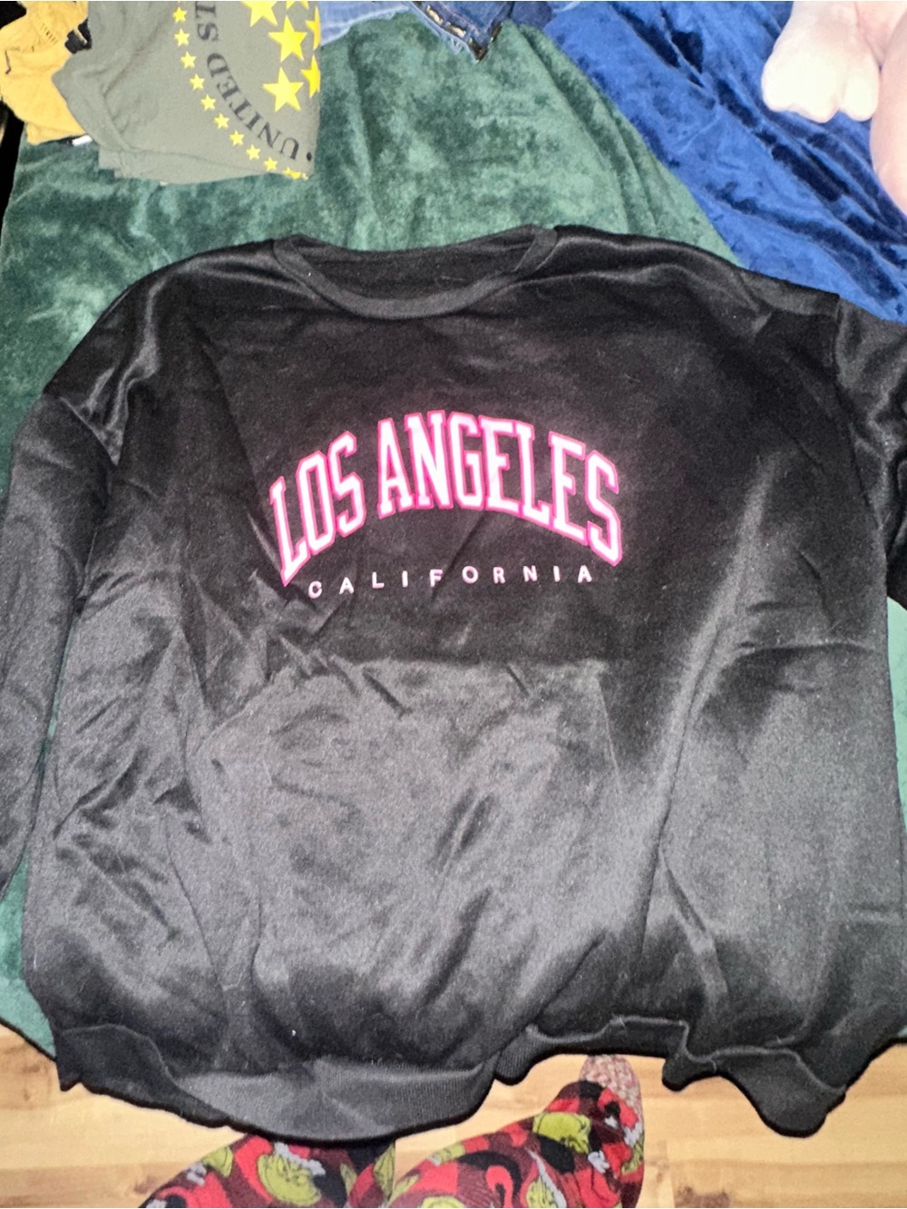 Black Crewneck Sweatshirt with Pink Los Angeles Logo